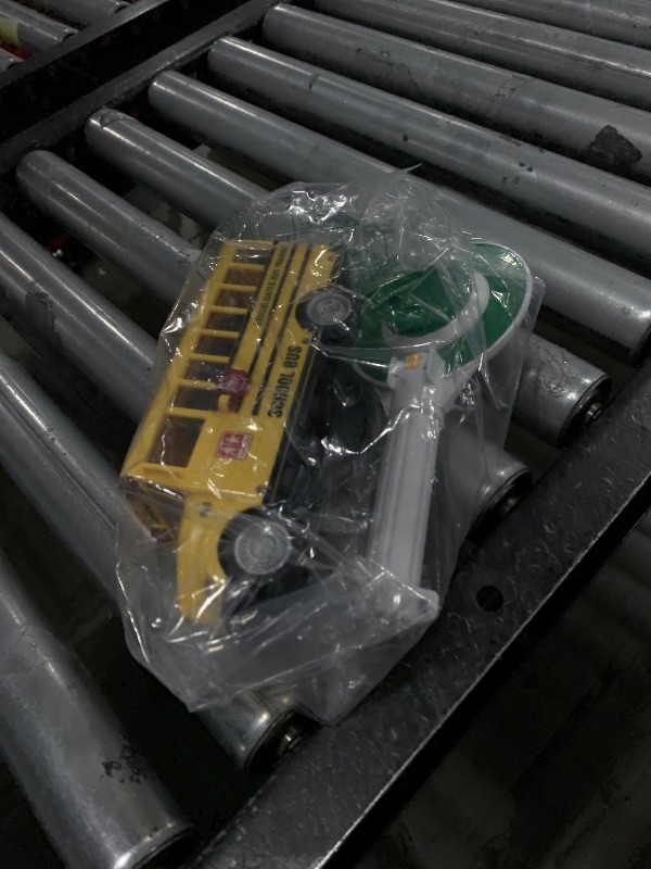 Photo 1 of PlenPLAY Yellow School Bus Toy with Crossing Guard Stop Sign - Friction Powered 1/12 Scale School Bus with 4 Simulated Sounds and Lights, Back and Side Doors Open, Great Gift for Toddlers Preschoolers