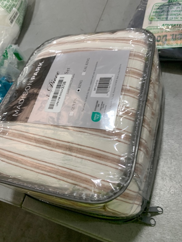 Photo 1 of Madison Park Cooling Duvet Cover Set for Hot Sleepers - Linen Cotton Rayon Blend, King Size 3 Piece Set with Shams - Lightweight & Breathable Bedding, Terracotta Striped Design