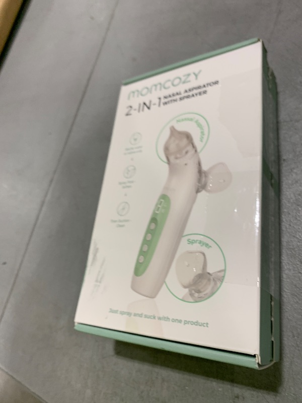 Photo 1 of Momcozy Nasal Aspirator for Baby, Innovative 2-in-1 Electric Nose Suction with Spray, 65kPa Nose Sucker with 4 Adjustable Suction Levels,Portable Electric Nose Cleaner,Light & Music Soothing Functions