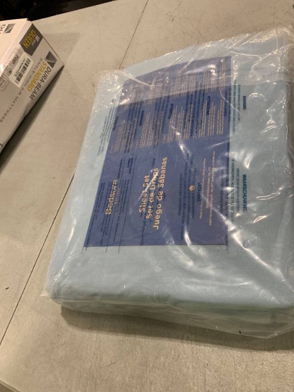 Photo 1 of Bedsure Queen Sheet Set, Cooling Sheets for Queen Size Bed Set, Rayon Derived from Bamboo, Breathable & Soft, Deep Pocket, Hotel Luxury Silky Bedding for Hot Sleepers, Mineral Blue