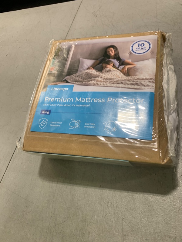 Photo 1 of LINENSPA Premium Waterproof Mattress Protector, King Size | Breathable | Fitted Sheet Style | Machine Washable & Dryer Safe | Mattress Protector for Kids, Teens, and Adults, White