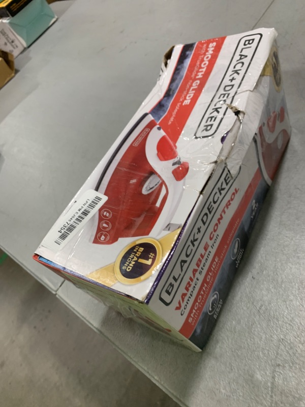 Photo 1 of BLACK+DECKER Variable Control Compact Iron, TrueGlide Premium Nonstick Soleplate, Ergonomic Mist/Steam Burst, Red