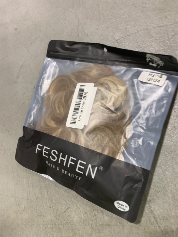 Photo 1 of FESHFEN Messy Bun Hair Pieces - Large Wavy Curly Elastic Hair Bun Scrunchies Ponytail Extensions Synthetic Chignon Hairpieces for Women, Brown & Blonde 1.94oz