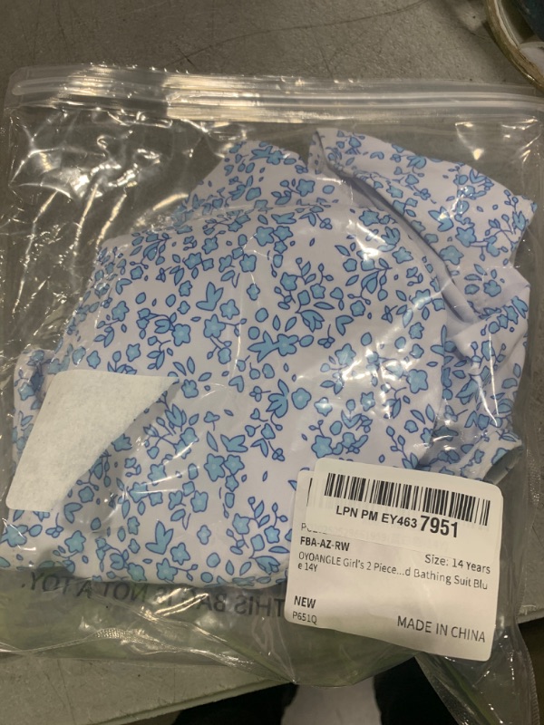 Photo 1 of OYOANGLE Girl's 2 Piece Ditsy Floral Bikini Swimsuit Ring Linked Ruched Bathing Suit Blue 14Y