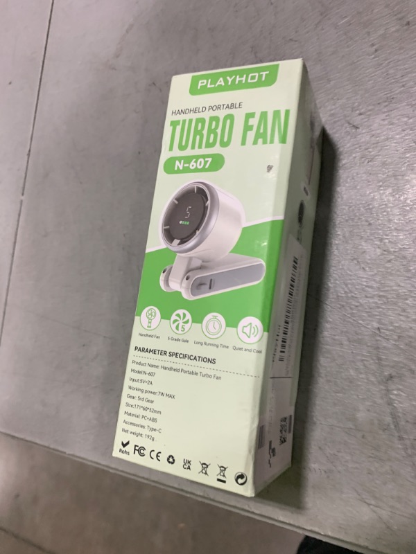 Photo 1 of PlayHot Portable Handheld Turbo Fan, 5 Gear Wind, Battery Operated, Up to 12 Working Hours, 3 IN 1 Hand Fan with Air Turbo Tech Cooling Fan for Outdoor Activities, Travel, Beach (White)