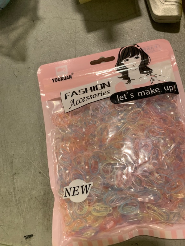 Photo 1 of Youxuan Mini Hair Elastics for Girls Transparent Rubber Bands, 1000 PCS, Multi Color