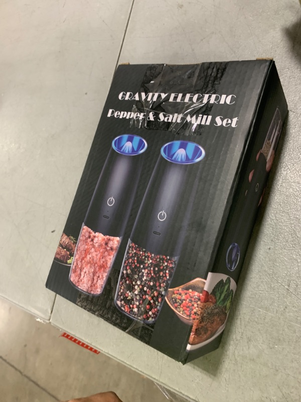 Photo 1 of Sweet Alice Rechargeable Electric Pepper and Salt Grinder Set, No Battery Needed, whit Gravity Sensing Switch and LED Light, One Hand Automatic Operation, Black 2 Pack