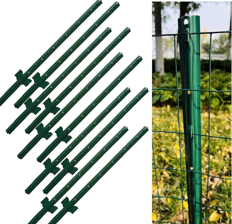 Photo 1 of Metal Fence Post Green 6 Feet, Pack of 10, for 36 Inch High Garden Welded Wire Fence U-Channel Steel Garden Post