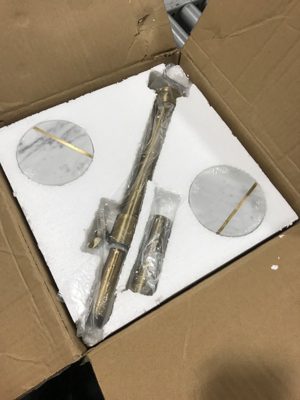 Photo 1 of Adjustable-Height Marble Drink Table - 10x10x22-30, White Marble & Antique Brass, Modern Round End Table, Side Table with Pedestal Stand for Small Spaces, Vintage Metal Martini Cocktail Accent