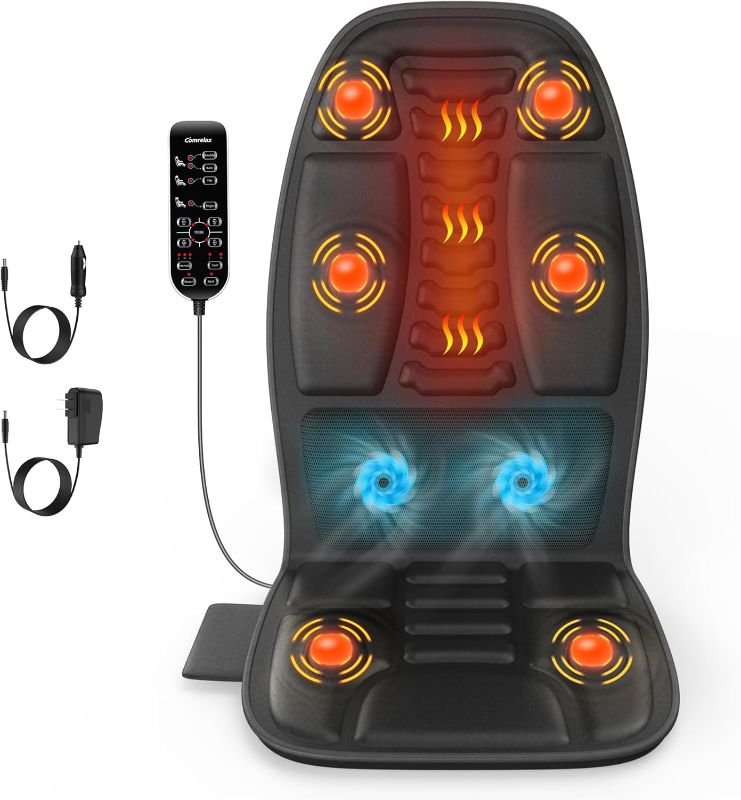 Photo 1 of Massage Seat Cushion with Heat, Cooling Back Massager for Chair, Chair Massager for Full Body Massage, Deep Tissue Vibration Pad with 2 Adapters, Gifts for Dad Mom
