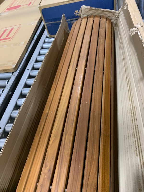 Photo 1 of Nordic Teak 100% Solid Teak Wood String Mat - Indoor and Outdoor Use - Non-Slip Wooden Platform for Sauna, Pool, Hot Tub Flooring Decor and Protector (Oiled Finish, 59" x 35")