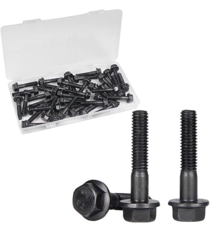Photo 1 of Yinpecly M6-1.0 x 30mm Flanged Hex Head Bolts Flange Hexagon Screws, External Flange Hex Drive Screws,Class 10.9 Black Finish,Alloy Steel,Partially Threaded, 38 PCS