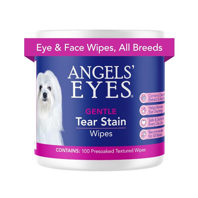 Photo 1 of ANGELS' EYES Gentle Tear Stain & Pet Eye Wipes for All Dogs & Cats Textured Grooming Wipes Remove Discharge & Mucus, Reduce Tear Stains, Hypoallergenic with Aloe & Chamomile, 100ct

