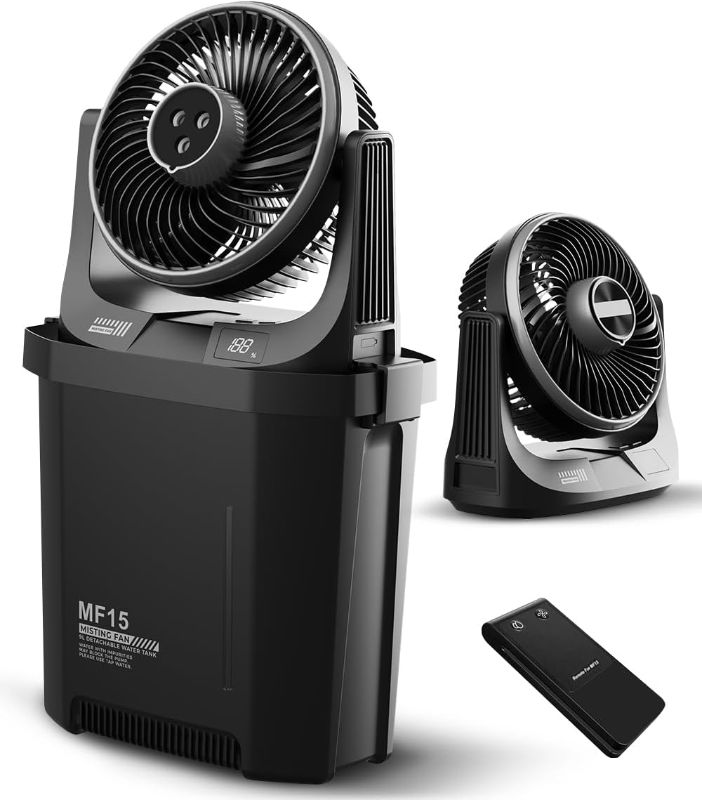 Photo 1 of Portable Misting Fan with 9L Bucket, 20000mAh Rechargeable Battery Powered Floor Fan for Outside Travel, Replaceable Spray Nozzle&Battery,Outdoor Cooling Mist Fans for Patio Golf Cart - Black
