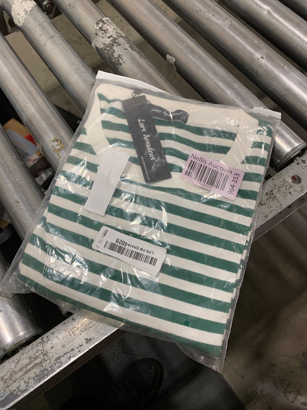 Photo 1 of Lars Amadeus Striped T-Shirt for Men's Casual Crew Neck Long Sleeves Basic Pullover Tee Tops Large Green White