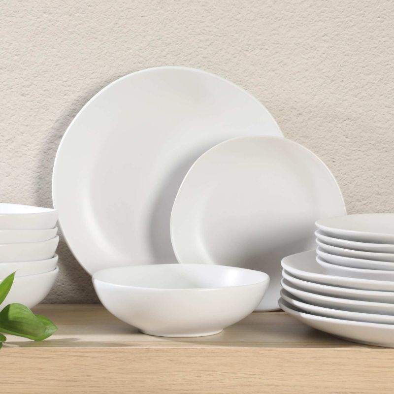 Photo 1 of Gibson Home Bethel 18 Piece Plates and Bowls Ceramic Stoneware Organic Shape Dinnerware Set (Service for 6) - Matte White