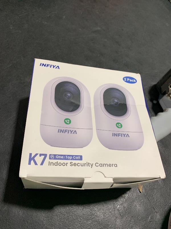 Photo 1 of INFIYA 2K Security Camera Indoor-360 Cameras for Home Security and One-Tap Call, Elderly/Cat/Baby/Nanny, Motion Alert, Intelligent Tracking, 2.4GHz WiFi Only, Work with Alexa/Google Home, K7 2Pack