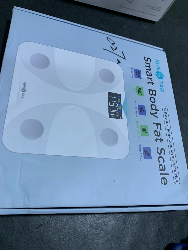 Photo 1 of Runstar Smart Scale for Body Weight and Fat Percentage, High Accuracy Digital Bathroom Scale FSA or HSA Eligible with LCD Display for BMI 13 Body Composition Analyzer Sync with Fitness App - White
