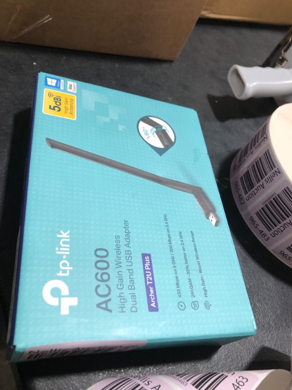 Photo 1 of TP-Link AC600 USB WiFi Adapter for PC (Archer T2U Plus)- Wireless Network Adapter for Desktop with 2.4GHz, 5GHz High Gain Dual Band 5dBi Antenna, Supports Win11/10/8.1/8/7/XP, Mac OS 10.9-10.14, Black