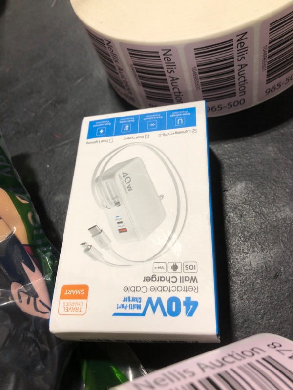 Photo 1 of Hatalkin 4-in-1 Retractable Gan Wall Charger Plug Travel Essentials Dual USB Ports,3ft Lightening and Type-C Cables,40W Fast Charging Smart Foldable Block for iPhone 16/15/14/13/12,iPad,Galaxy,Pixel