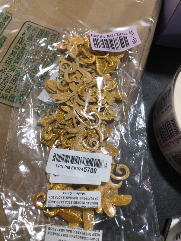Photo 1 of 6 Pairs Gold Flower Embroidery Patch Sewing Craft Decoration Lace DIY Appliques for Wedding Prom Dress Clothes DIY Clothing Jean