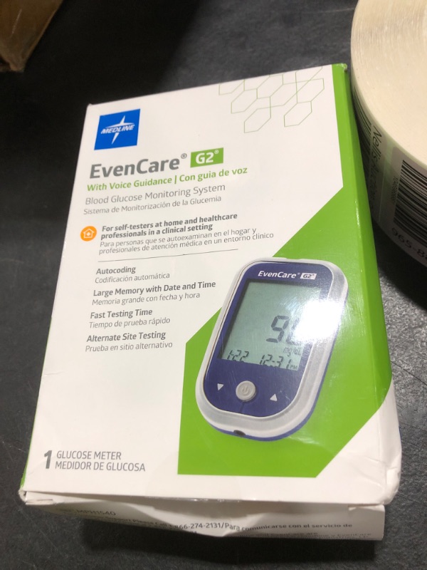 Photo 1 of Medline EvenCare G2 Blood Glucose Monitoring Meter, Self-Testing Diabetic Care, 6 Sec Results, Batteries, Guide, Carrying Case, Logbook, Voice Assistance