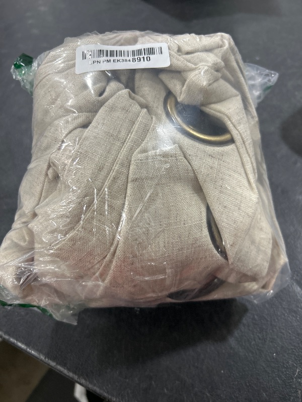 Photo 1 of KOUFALL Tan Beige Bronze Grommet Linen Blend Sheer Curtains for Living Room 52x96 Inch Length