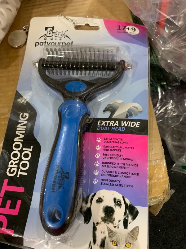 Photo 1 of Pat Your Pet Deshedding Brush - Double-Sided Undercoat Rake for Dogs & Cats - Shedding Comb and Dematting Tool for Grooming, Extra Wide