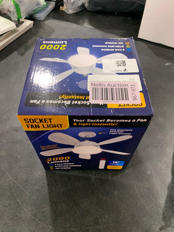 Photo 1 of OSTIVE Socket Fan Light with Remote: 18'' Small Ceiling Fans with Lights, 2000 Lumens Dimmable Led Bulb, 3 Colors 3000K-6500K, Easy Install Screw in E26 Base for Bedroom Living Room Kitchen Garage