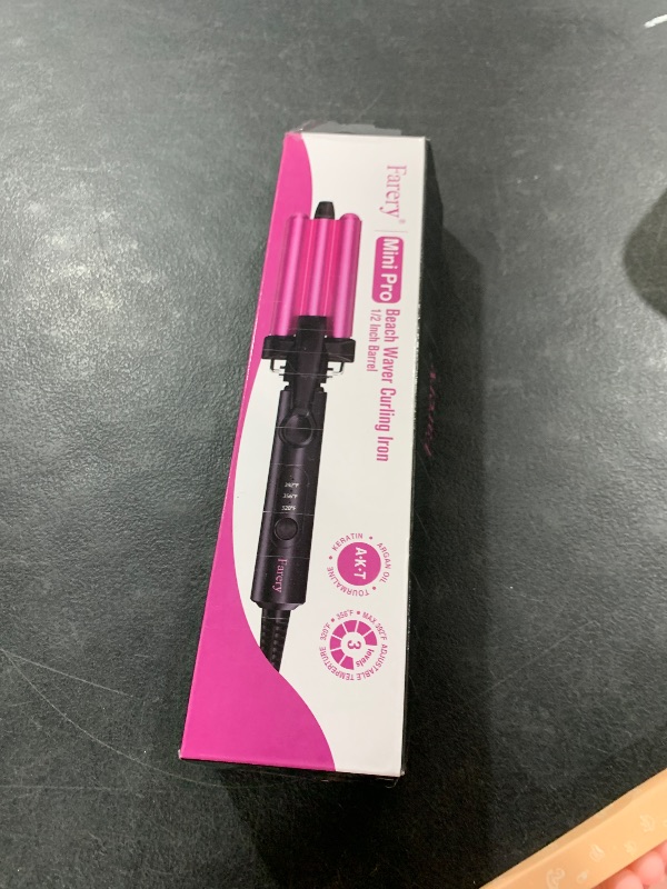 Photo 1 of FARERY Mini Hair Crimper 3 Temperature Adjustable, 3 Barrel Curling Iron for Short Hair, Hair Waver for Women Beach Waves, 1/2 Inch Travel Size, Dual Voltage, Pouch Bag