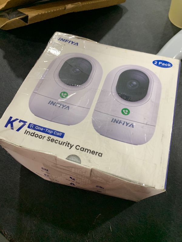Photo 1 of INFIYA 2K Security Camera Indoor-360 Cameras for Home Security and One-Tap Call, Elderly/Cat/Baby/Nanny, Motion Alert, Intelligent Tracking, 2.4GHz WiFi Only, Work with Alexa/Google Home, K7 2Pack