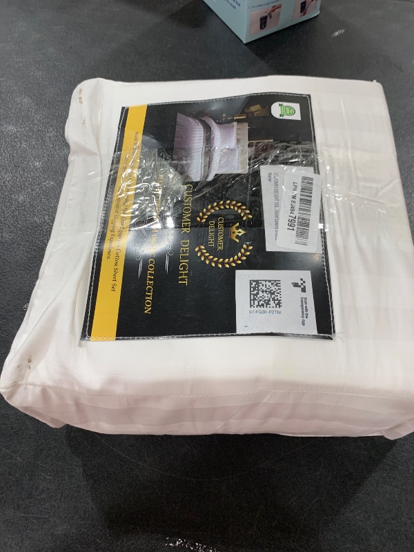 Photo 1 of CUSTOMER DELIGHT 100% Egyptian Cotton Sheets Queen Size – 1000 Thread Count White Striped Queen Bed Sheet – 4 Piece Bedding Set - Extra Deep Pocket Fits Upto 17” – White Stripe Hotel Luxury Sheets