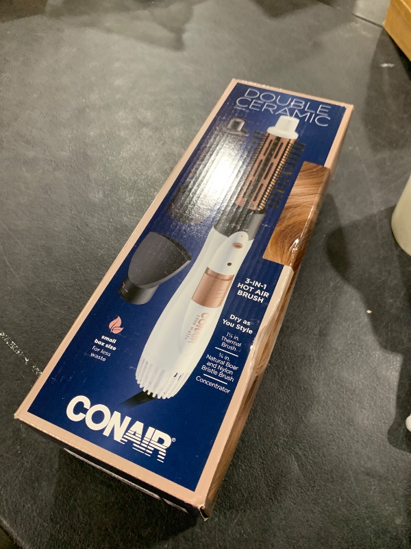 Photo 1 of Conair Double Ceramic 3-in-1 Hot Air Brush, 1000W, Interchangeable 1¼" Thermal & ¾” Boar Bristle Attachments for Voluminous Curls & Straight Styles, Hot Air Brush for Fine & Thick Hair