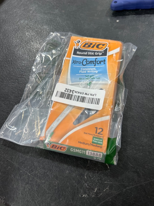 Photo 1 of BIC Round Stic Grip Xtra Comfort Ball Pen Medium Pt 1.2mm Green 2DOZEN GSMG11GN