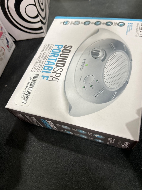 Photo 1 of Homedics SoundSleep White Noise Sound Machine, Silver, Small Travel Sound Machine with 6 Relaxing Nature Sounds, Portable Sound Therapy for Home, Office, Nursery, Auto-Off Timer, by Homedics