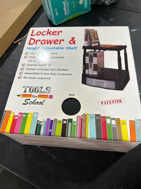 Photo 1 of Tools for School Locker Drawer and Height Adjustable Shelf. Includes Removable Drawer Dividers. Heavy Duty. Fits 12 Inch Wide Locker (Black, Single Drawer)