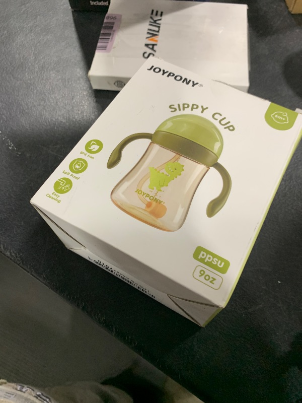 Photo 1 of Joypony Sippy Cups for Toddlers 1-3, Spill Proof Weighted Straw Cup with Handle for Baby 6 Months + old, 2 Silicone Straws, PPSU, BPA Free, 9 oz (Green)