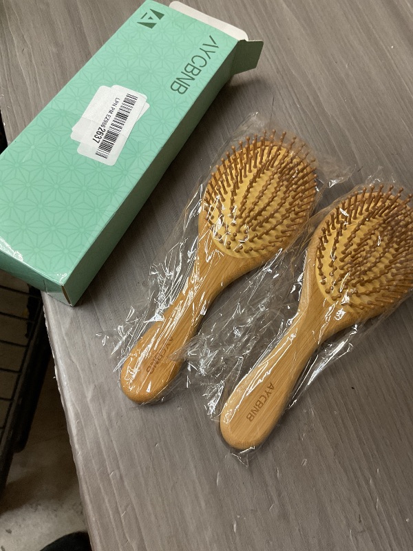 Photo 1 of 2 Piece Bamboo Hair Brush for Hair Growth, Wooden Paddle Detangler Hairbrush with Natural Bamboo Bristles, For All Hair Types - Women & Men, Scalp Massage, Smooths Tangles & Knots