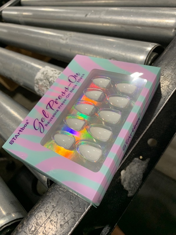 Photo 1 of BTArtbox White Press On Nails Short - Soft Gel Press on Nails Almond, White Glue on Nails with Nail Glue, Reusable Stick on Nails in 16 Sizes, Cream Puff