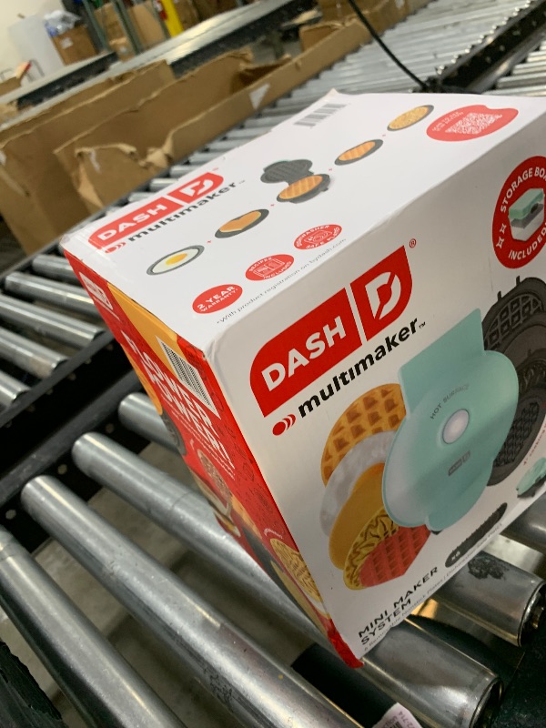 Photo 1 of DASH Multimaker Mini System - Waffle Maker with Six 4” Removable Plates & Storage Case: Waffle Iron & Griddle, 4-in-1 Mini Waffle Maker for Kids and Families – Nonstick Surface, Just Add Batter (Aqua)