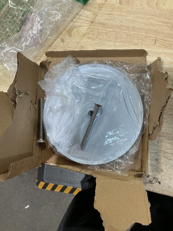 Photo 1 of * WHITE NOT STAINLESS STEEL*HEIWUKONG 7Inch Clean Out Cover Plate, 2 Pcs Stainless Steel Cleanout Cover Plate for Clean Plug Access Hole, Round Decorative Cleanout Cover Access Plate for Rear Deck Drain and Hidden Open Gutter