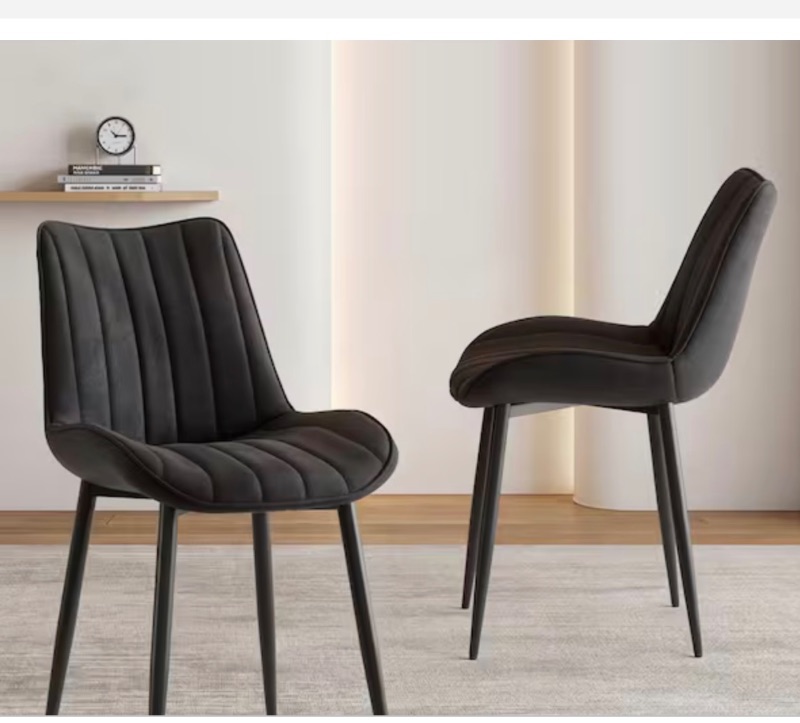 Photo 1 of ***1 CHAIR DAMAGED ( FOR PARTS) OTHER CHAIR IS FUNCTIONAL BUT MISSING ASSEMBLY HARDWARE**** Black Velvet Dining Chairs Set of 2, Mid-Century Modern Channel Tufted Side Chair with Metal Legs for Kitchen