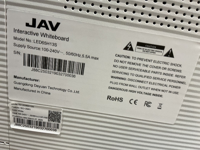 Photo 1 of *** CANNOT TEST NO POWER SOURCE ***JAV Smart Board with Google EDLA Certified, 65 inch Interactive Whiteboard - 4K UHD 16+256GB Digital Smart Whiteboard Touch Screen with 48MP Camera for Classroom Office (Wall Mount Included)