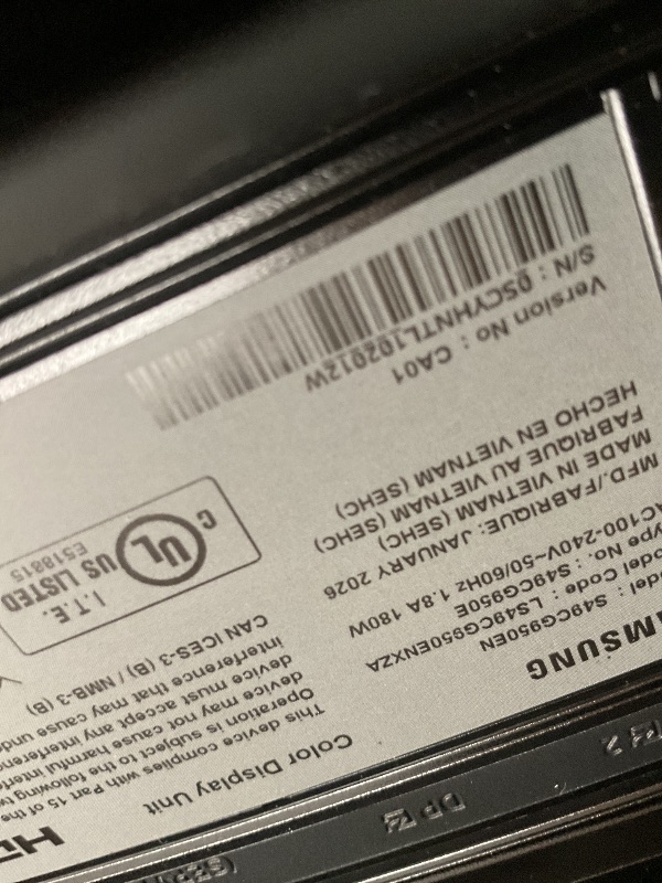 Photo 1 of ** SELLING FOR PARTS**major LED damage through middle of screen**SAMSUNG 49" Odyssey G9 (G95C) Series DQHD 1000R Curved Gaming Monitor, 240Hz, 1ms(GtG), DisplayHDR 1000, AMD FreeSync Premium Pro, Eye Saver Mode, Auto Source Switch+, LS49CG950ENXZA, 2024