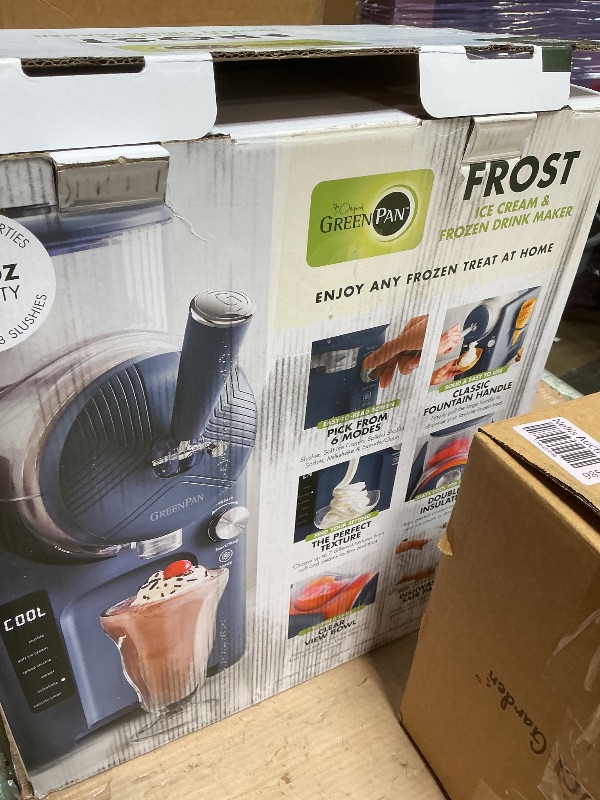Photo 1 of ***USED***GreenPan Frost Ice Cream Maker & Slushie Machine, Soft Serve, Sorbet, Margaritas, Milkshakes, Frozen Yogurt, No Pre-Freezing, Ready in 15 Mins, 6 Modes, 7 Textures, Self-Cleaning, Family Size, Blue