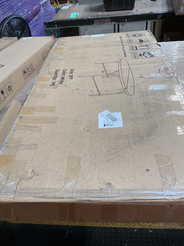 Photo 1 of **RECOMENDED FOR PARTS ONLY/ HAS DAMAGES TO TABLE TOP & 6'' DEFECT*** Fivenl 5 FT Round Folding Tables White Foldable Table, Fold-in-Half with Carrying Handle Portable Plastic Table for Party, Dining, Wedding, Camping, Picnic, Indoor Outdoor Events