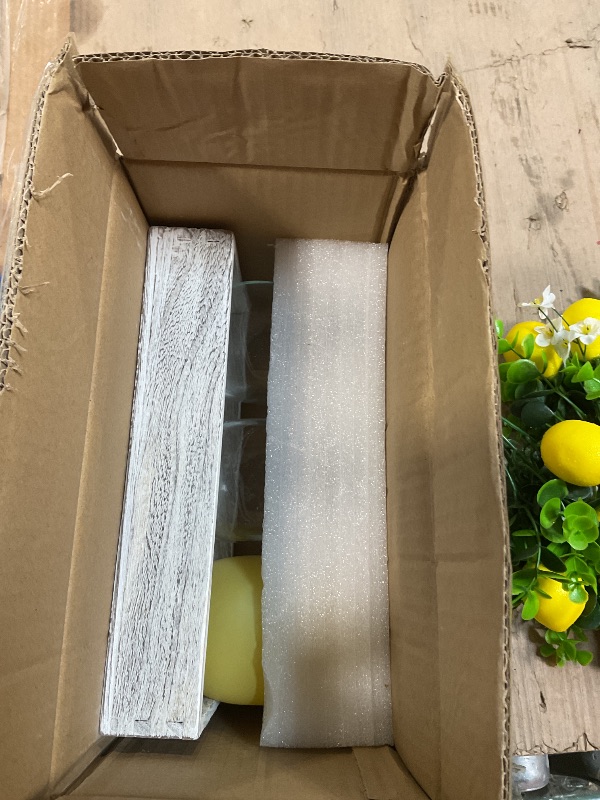 Photo 1 of **MINOR DAMAGE TO FAUX BOUQUET ( LEMONS FALLING OFF)*** Summer Lemon Mason Jar Centerpiece Set of 3 with Wood Tray