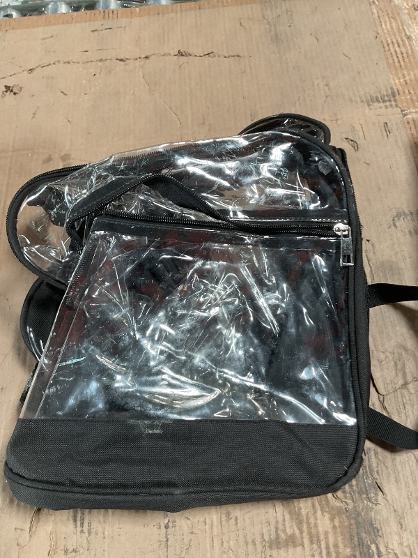 Photo 1 of ****EXTREMELY USED/ SCRATCHES/DIRTY****KIMNERPU Clear Backpack, Heavy Duty Transparent Bookbag for School, Fabric & PVC Transparent Backpack with Reinforced Strap for Women Men, Capacity Clear Bag for College, Travel, X-Large Black