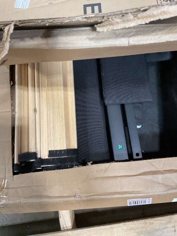 Photo 1 of *** missing headboard piece ***HOOMIC Queen Size Bed Frame, Modern Fabric Upholstered Wingback Platform Bed with Headboard, Strong Wood Slats Support, Mattress Foundation, No Box Spring Needed, Easy Assembly, Dark Grey