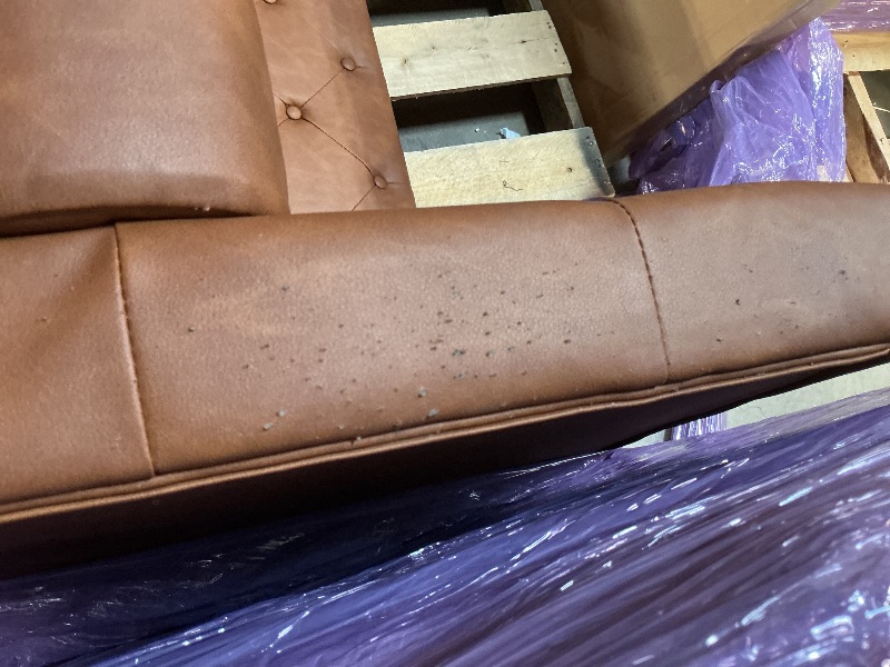 Photo 1 of **CAT CLAW/SCRATCH MARKS AND TEARS**GarveeLife 81" Mid Century Modern Leather Sofa, 3 Seater Chesterfield Couch with Button Tufted Back & Deep Seat, Living Room Sofa for Apartment or Office, Orange